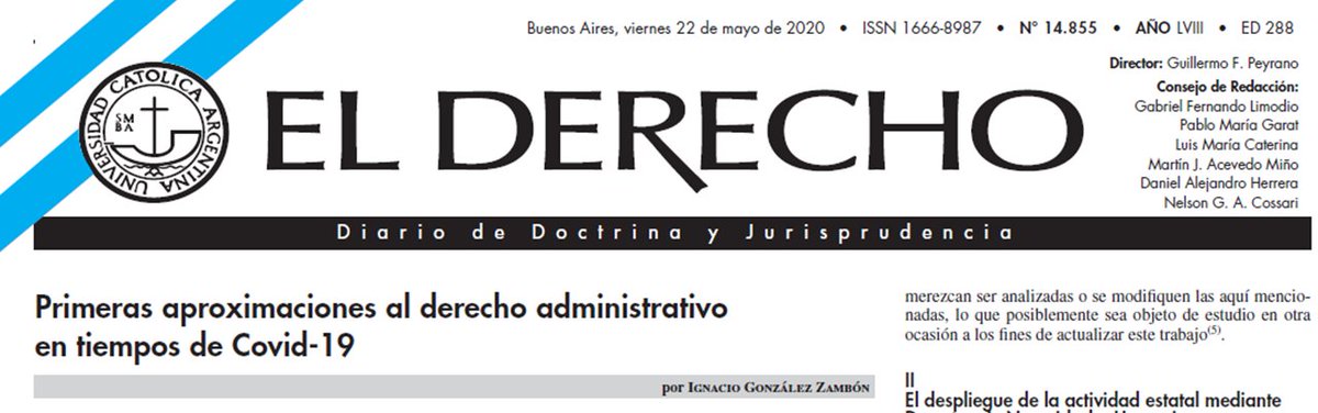 Bomchil's tweet photo. "Primeras aproximaciones al derecho administrativo en tiempos de Covid-19" un artículo de Ignacio González Zambón publicado en el Diaro El Derecho - @ElDerechoUCA 

https://t.co/jDHA4WEZlS https://t.co/ocTPEvsClC