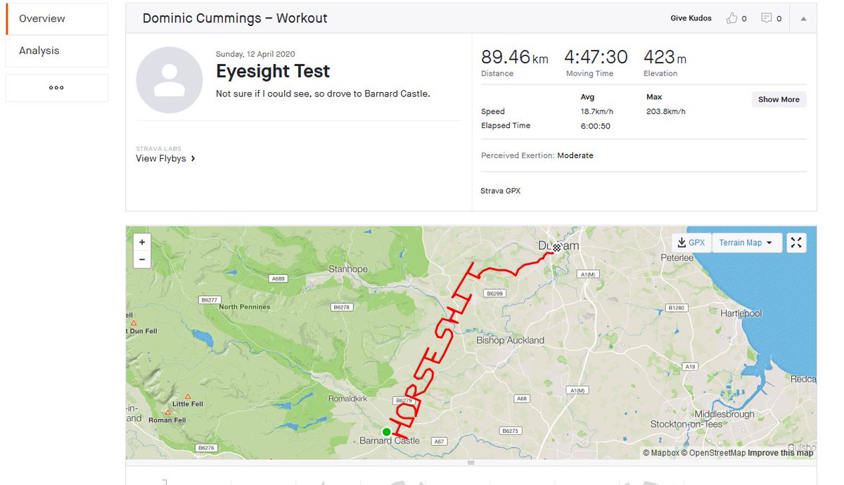 DeadManRunning1's tweet image. Turns out Dominic Cummings is on Strava. Who Knew...
#cummmings #Dominicummimgs #ClassicDomExcuses
#sackDominicCummngs
strava.com/activities/351…