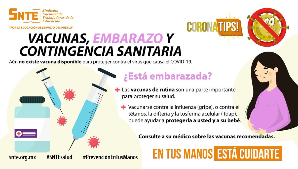 SNTE21's tweet photo. #SNTEsalud ⚕️
La salud de embarazadas🤱 en #Cuarentena #coronavirus #COVID19 🦠 es vital‼️ Ve su cartilla de vacunación💉 que no falten 👉Ayuda su sistema inmune
#QuedateEnCasa
#FelizMartes #26Mayo México #CuidaAQuienTeCuida #DarkNetflix #PoderosoLimbo Witzel #COVID__19 Tear https://t.co/9nV33pmCa6
