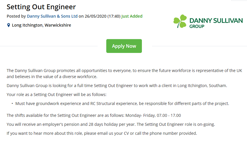 DannySullivanCo's tweet image. Danny Sullivan Group is looking for a full time Setting Out Engineer to work with a client in Long Itchington, Warwickshire.If you want to hear more about this role, please email us your CV to inductions@dannysullivan.co.uk or call the phone number 02089611900.#Settingoutengineer