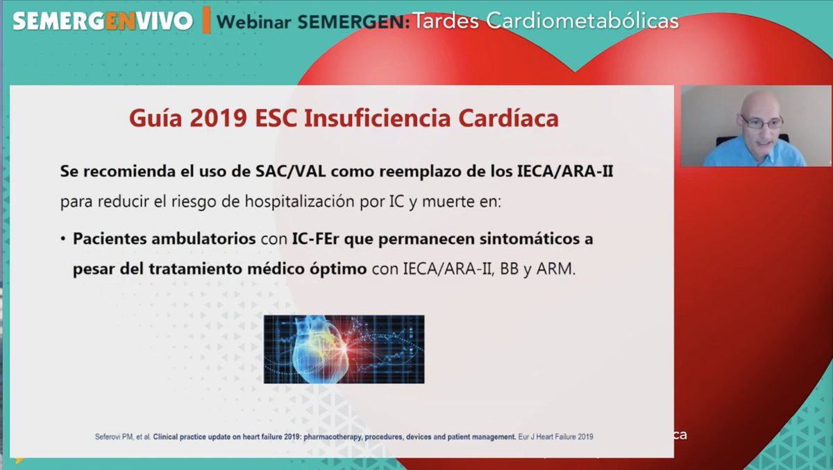 SEMERGENap's tweet photo. Se recomienda el uso de SAC/Val como reemplazo de los IECA/ARAII para reducir riesgo de hospitalización por IC y muerte en:
-Pacientes ambulatorios con IC-FEr sintomáticos a pesar del tto médico óptimo con IECA/ARAII y ARM.
Dr. @AntonioRuiz001 #CardioSEMERGEN20 #IECA #ARAII https://t.co/ht6PYWmQXu