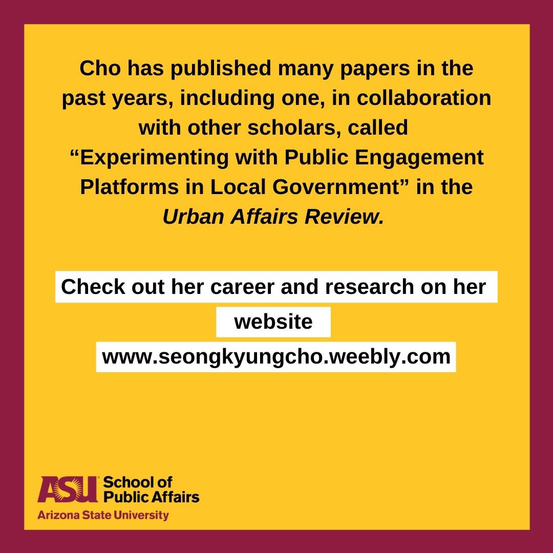 ASUPubAffairs's tweet photo. Meet Seongkyung Cho!✨ She recurved the Outstanding Paper by a Doctoral Student award🎉 She’s interested in the areas of housing policy, urban inequality and text analytics. Check out her research and career on her website https://t.co/Lkl1tnATY6. ✨🎉 Congrats @SeongkyungCho ! https://t.co/okjNkQ2d2J