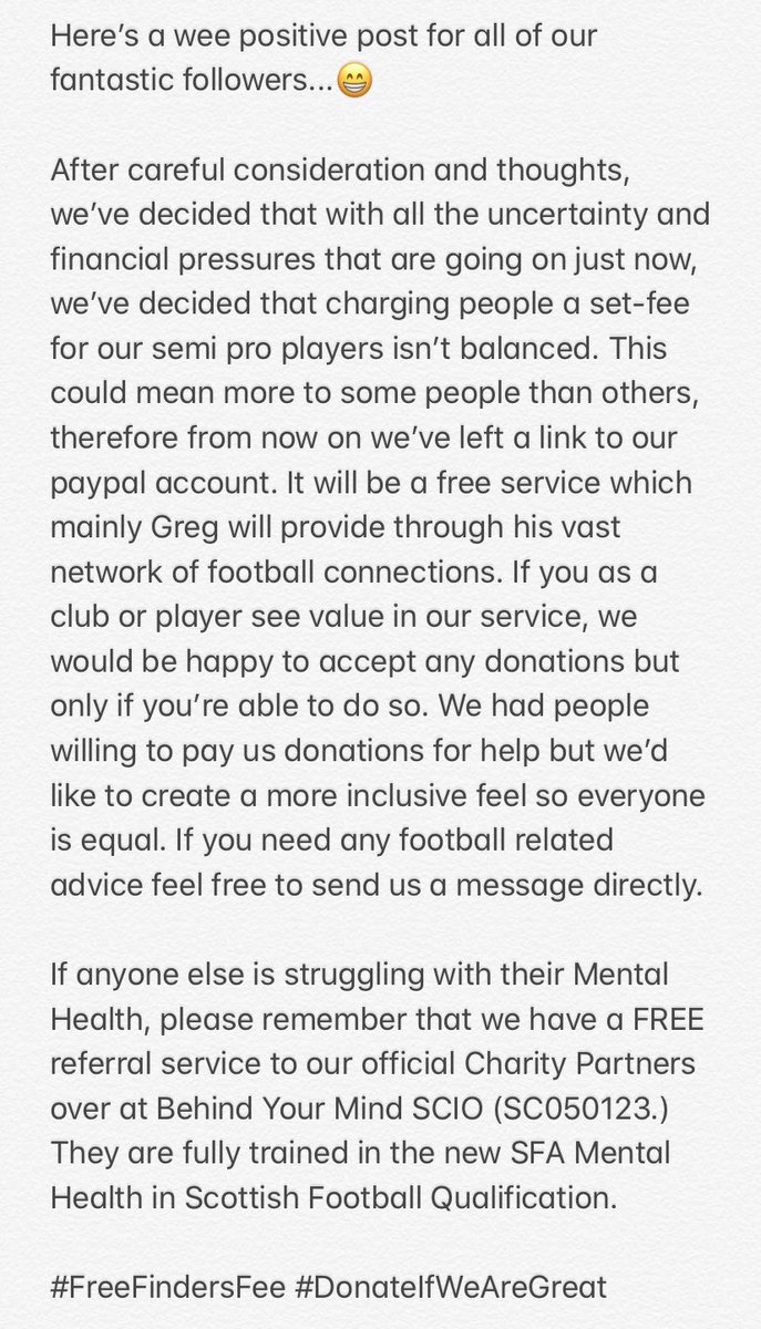TeamfinderScot's tweet photo. TFS Update🎙🎙
Had a meeting with our mental health partner @BYM2019  today and going forward we would rather follow this model. 
If you do wish to get back playing football or need a chat get in touch 😃📲
Also SHARE this so as many people as possible can be helped 🤞🏻 https://t.co/oGPhPbM5wD