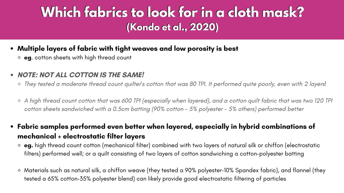 When choosing a cloth mask, check what fabrics it's made from!"100% cotton" isn't descriptive enough -- thread count matters.