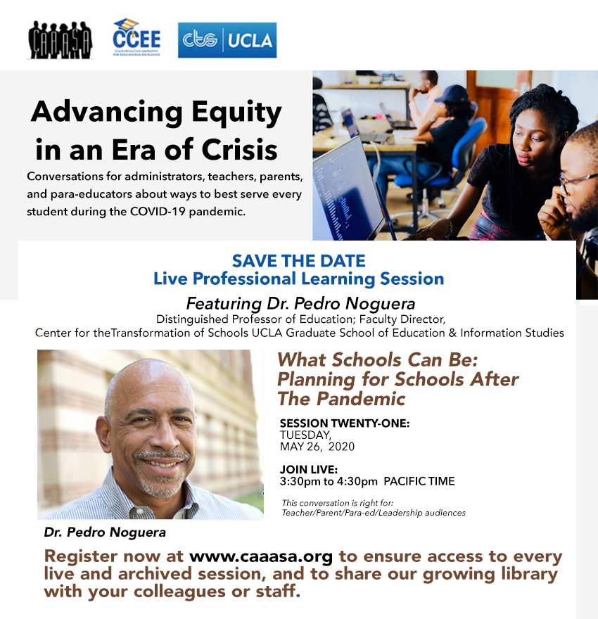 PedroANoguera's tweet photo. For those of you interested in a webinar on education after the pandemic, check this out. https://t.co/TLkeiLxXnK