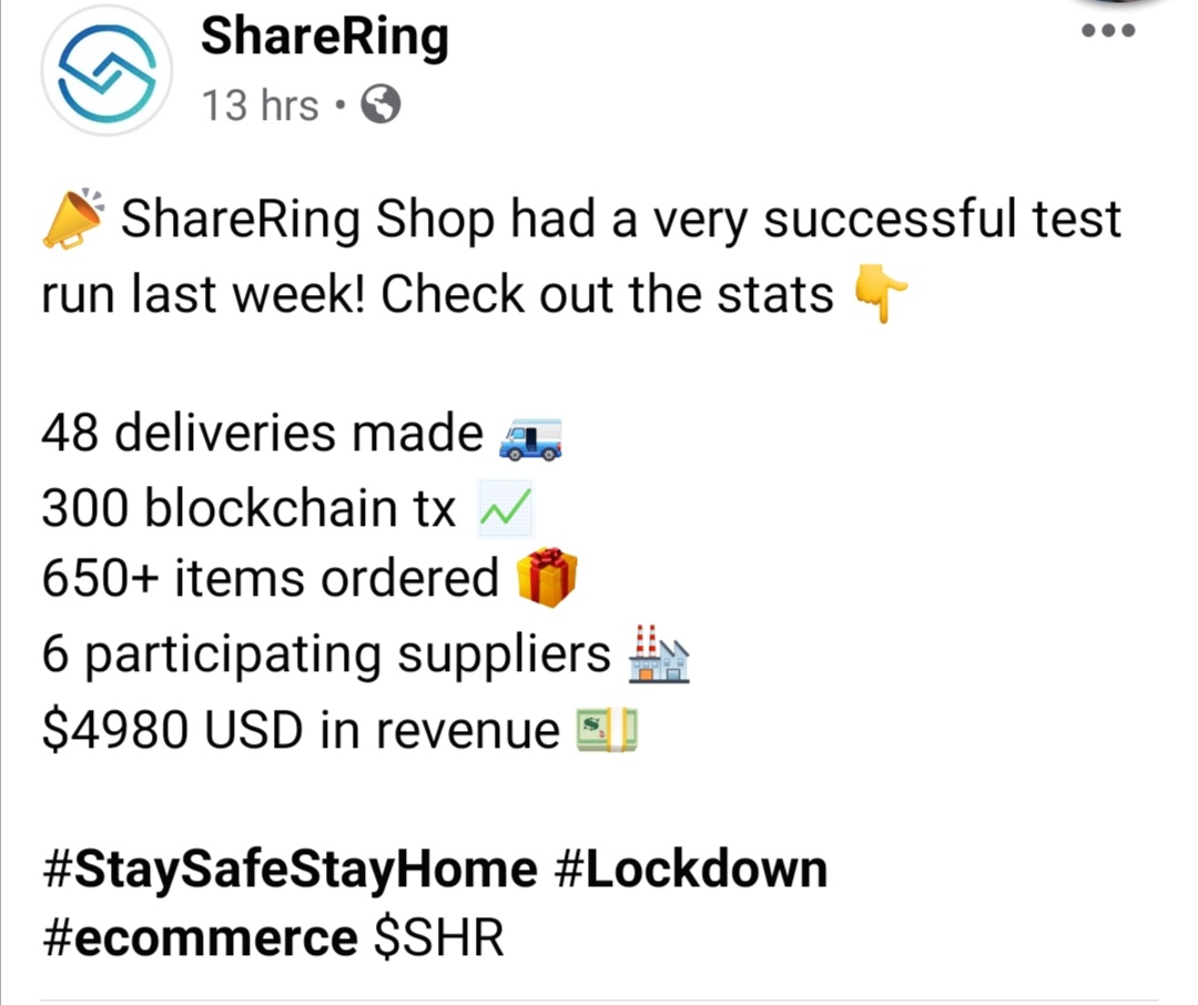 The Shop has just finished (a very successful) pilot testrun.This was an invite-only test with just a couple dozen participants.Just 48 deliveries ended up in generating 300 Tx's on the Shareledger blockchain (yes the mainnet is live).