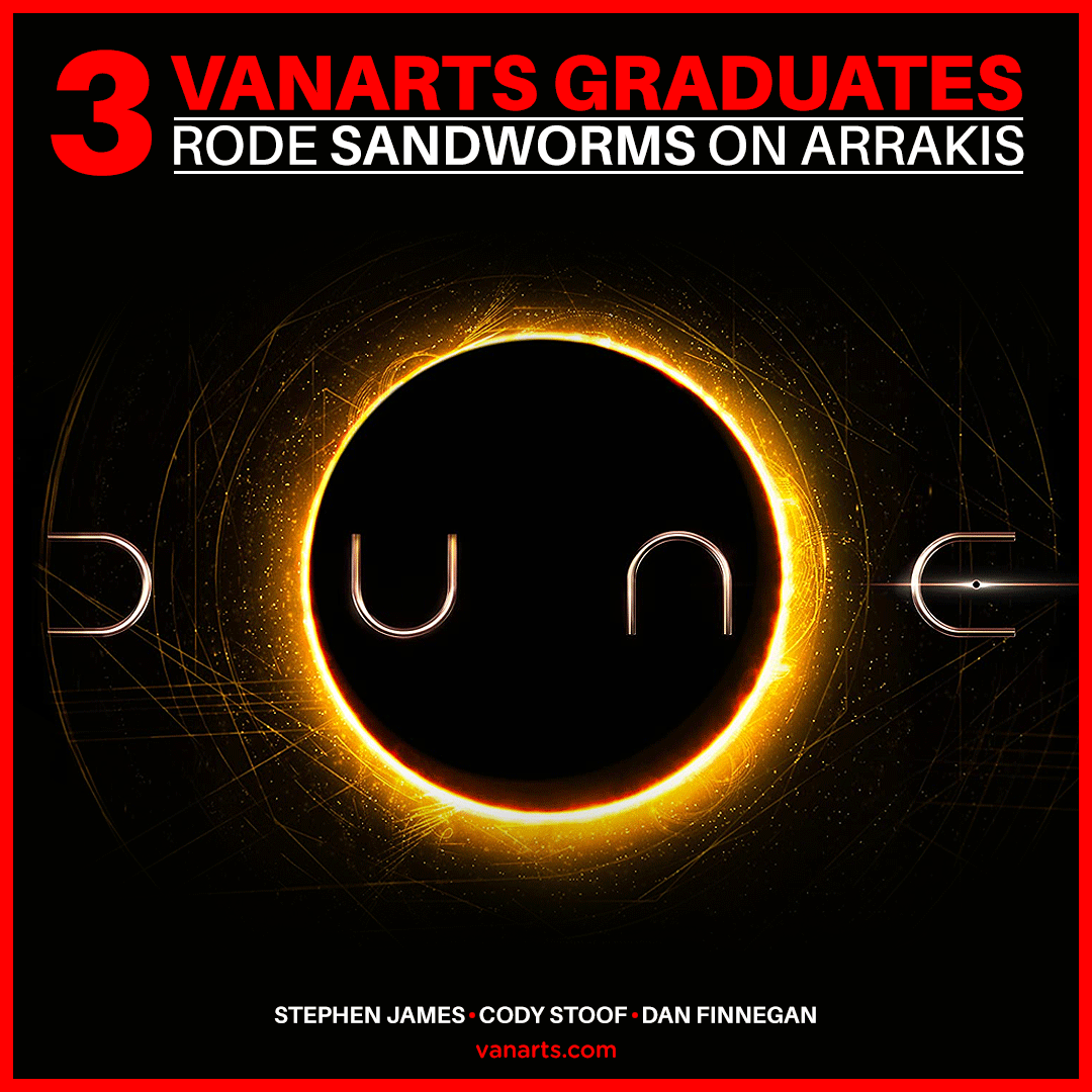 vanarts's tweet image. December seems like a long time away but we&apos;re anxiously awaiting the release of #Dune2020. Plus, three of our grads are working on it. Let&apos;s see those #sandworms! #MadeAtVanArts #thespicemustflow
