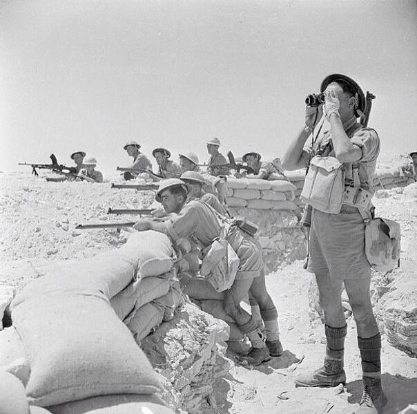 Allied forces hold the Gazala Line, a chain of bunkers running south through Libyan desert; Germans are going around the side.