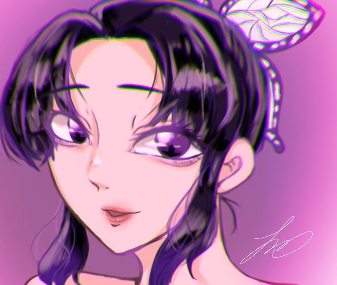 まりもさんがTwitterに投稿した胡蝶しのぶ(鬼滅の刃)のイラスト。