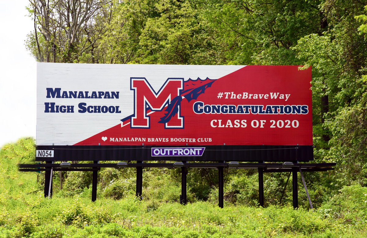 MHSBraves's tweet photo. Special Thanks to the Manalapan High School Braves Booster Club for Proudly Acknowledging the Class of 2020! The billboard can be seen when driving south on Route 9 just before Taylor’s Mills Road. #ClassOf2020 #TheBraveWay @FRHSDSup @MANALAPANTWP https://t.co/OHi8BPYzPo