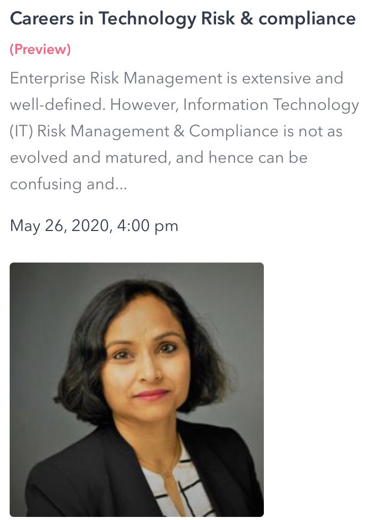 Prabha4Security's tweet photo. Sign up for the career talk : 5/26@4:00PM EST 
https://t.co/a4rudRAPgN  #cybersecurity #infosec #informationsecurity #infosecurity #datasecurity #security https://t.co/4jwhSk3ycY