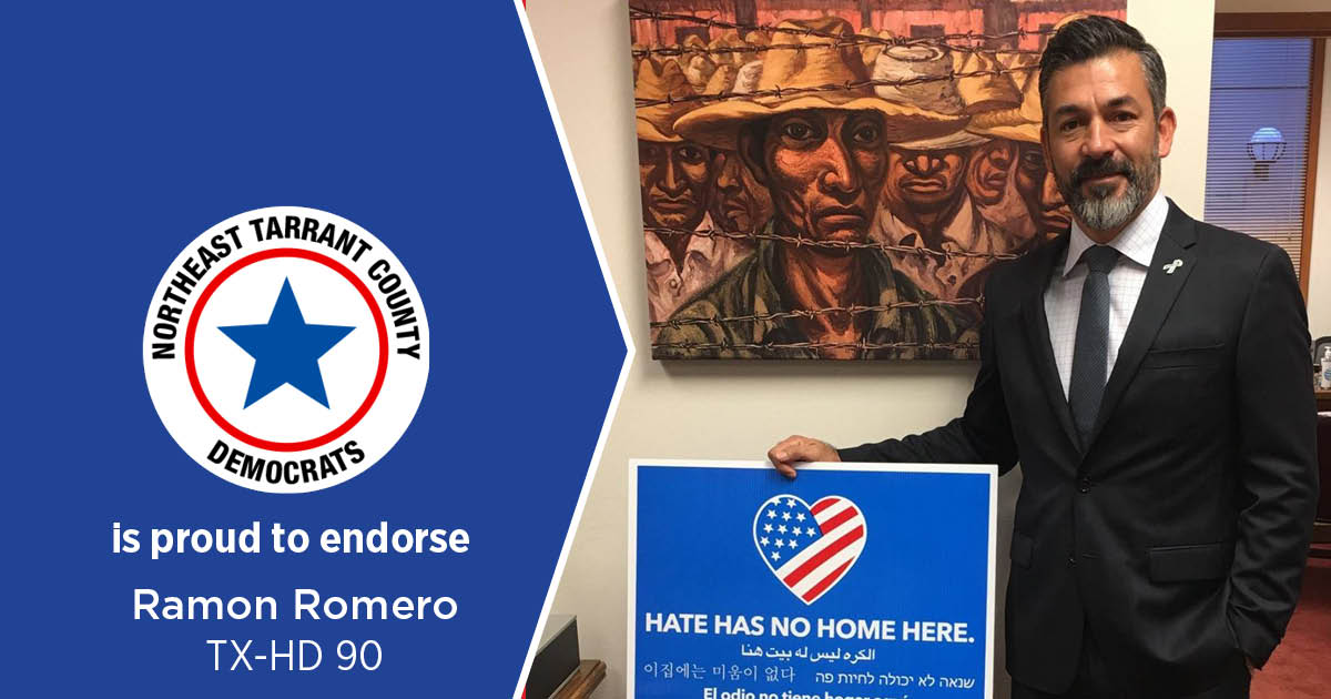 NET Dems proudly endorses <a href="/RepRamonRomero/">Rep Ramón</a> for HD 90! Ramon is an excellent state representative and we look forward sending him back to Austin!