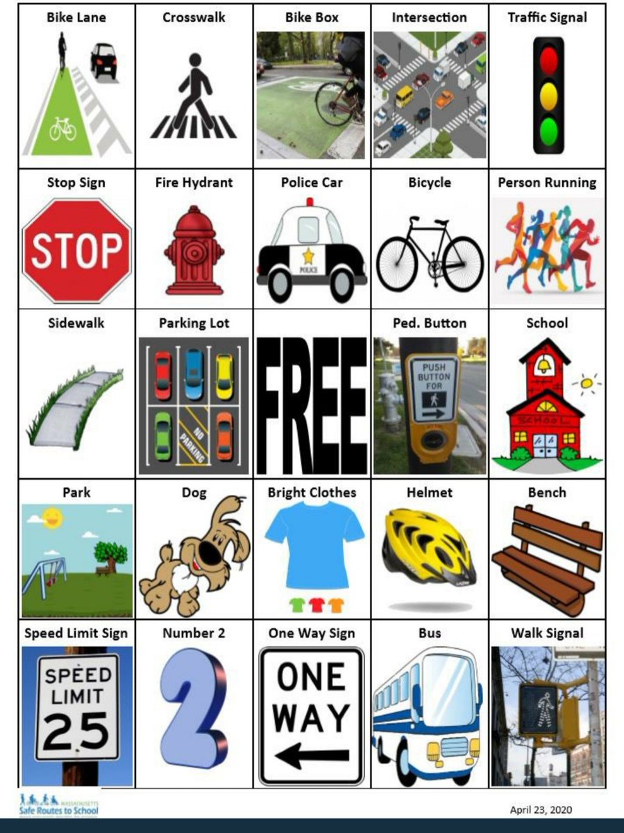 SafeRoutes_MA's tweet photo. Next time you're out for a neighborhood walk, play our #masaferoutes outdoor #bingo. How many of these signs &amp; items can you spot during your walk?

#goforawalk #freshair #PhysicallyDistantWalking
#WearYourFaceCovering #WearSunscreen #StaySafeStayHealthy https://t.co/HDgE00uHNB
