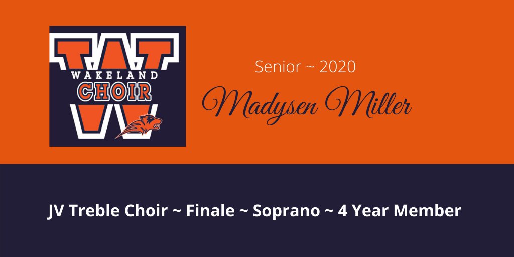 Today, our highlighted choir senior is Madysen Miller.  Madysen has a lovely soprano voice and she always has a willingness to do what it takes to help the group shine.  We will miss her smile and energy.  Congratulations, Madysen! <a href="/WakelandHS/">Wakeland High School</a>