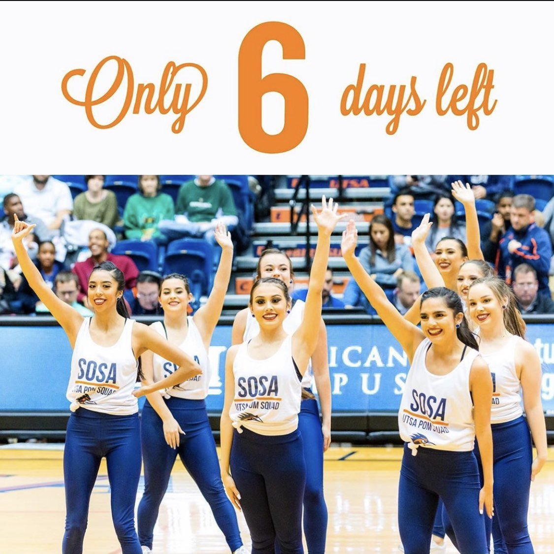 UtsaPom's tweet photo. Happy Tuesday! We’re only 6 days away from the audition due date. Get your videos in before it’s too late! ☺️💙 https://t.co/0GRq3NDgOm