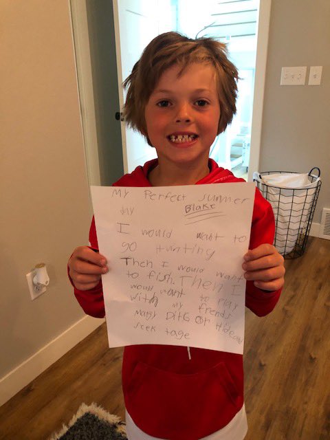 MrsStich2ndSGR's tweet photo. Blake was busy this morning writing about his perfect summer! #thinkingaboutsummer @sgrspuds @MoorheadSchools https://t.co/OMBABRwcV2