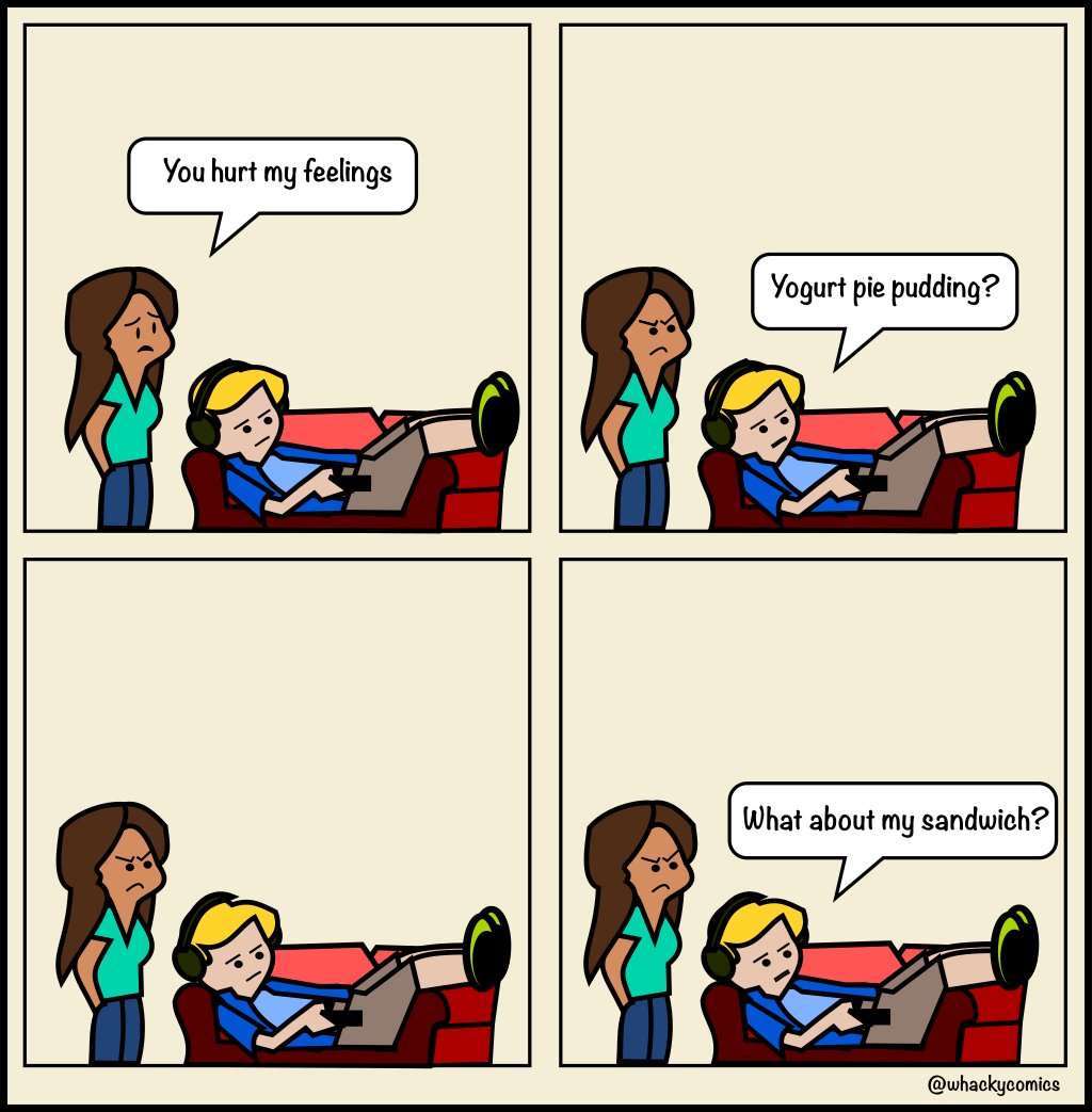 whackycomics's tweet photo. What the heck is "yogurt pie pudding"? 🍧

#comic #webcomic #funny #RelationshipCheck #couchpotato #lazyman https://t.co/3K6G8csMLu