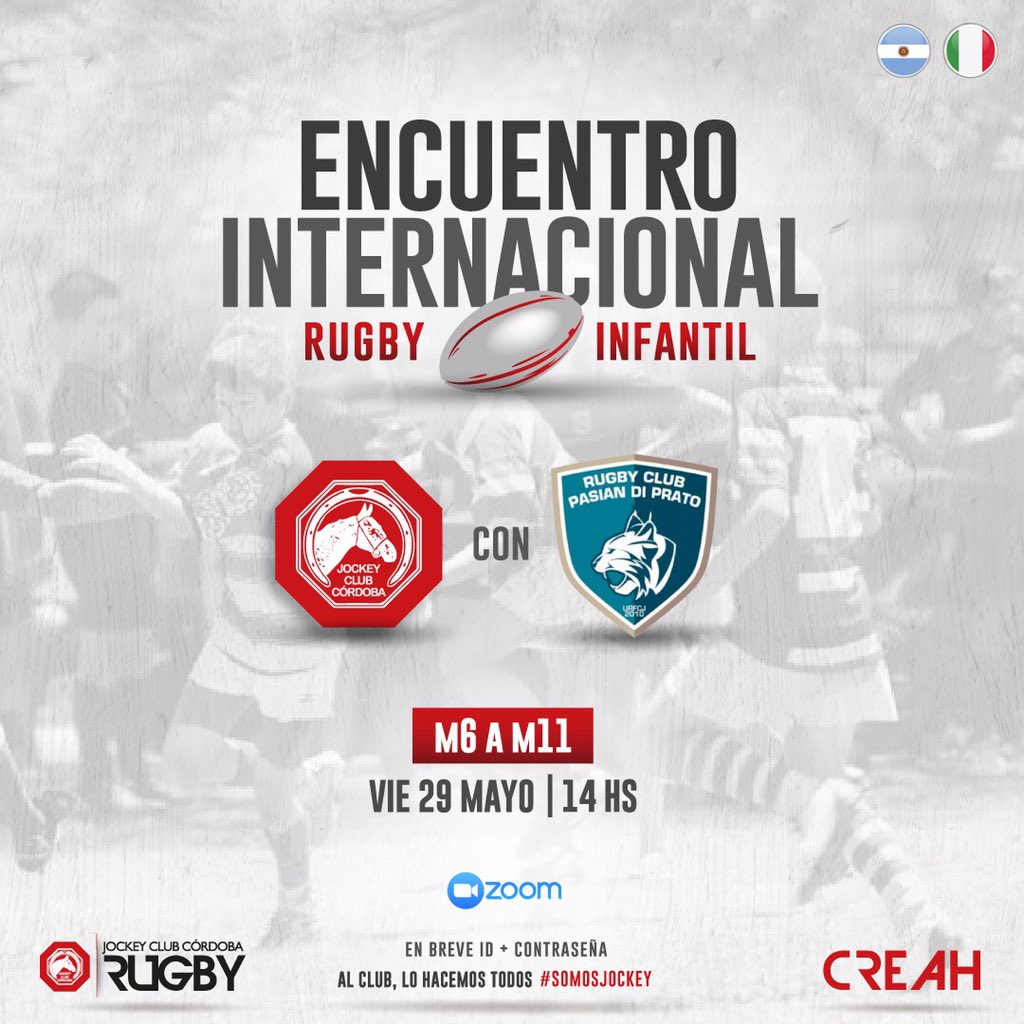 Unidos por el rugby 🇦🇷🇮🇹

Este viernes nuestras infantiles compartirán una experiencia sin precedentes: un encuentro virtual con el Pasian Di Prato, club de la región de Udine, en Italia, para conocer cómo viven la cuarentena del otro lado del charco 🤝

#SomosJockey 🔴⚪️