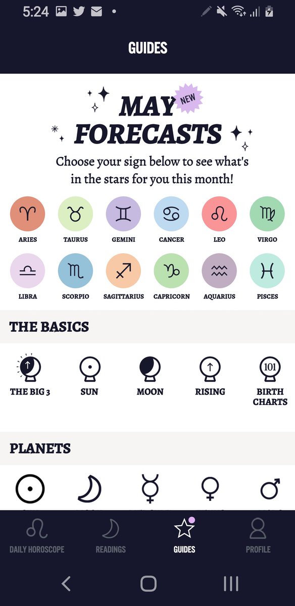 ☆ 𝐬𝐚𝐧𝐜𝐭𝐮𝐚𝐫𝐲 𝐚𝐬𝐭𝐫𝐨𝐥𝐨𝐠𝐲 °°— not only you get to know more about your birth chart, but you're also able to learn more topics under astrology such as the basics, planets, houses, etc. this app is also known for its interactive chat-like features!