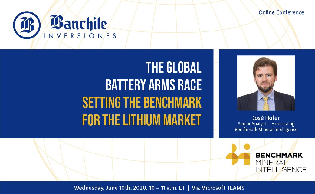 j_m_hofer's tweet photo. It's an honor for us to be presenting for Banchile Inversiones regarding #lithium-ion #supplychains: "The Global Battery Arms Race".
 
#lithiumionbattery  #megafactor  #ev  #cathode #battery #auto  #lithium #nickel #cobalt #mining #oilgas #banchile #benchmarkmineralintelligence https://t.co/e12ddDU2pb