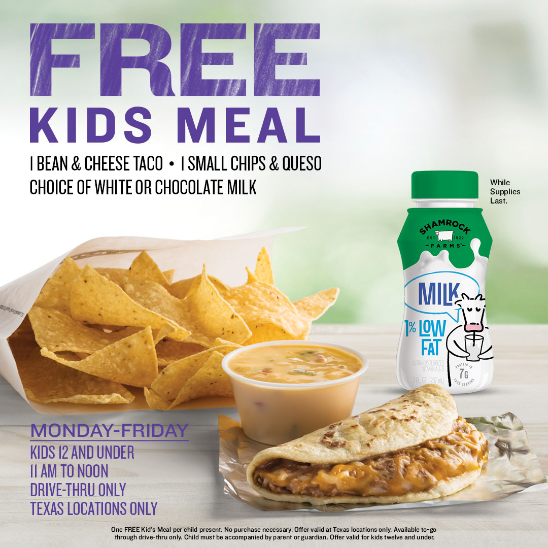 RichardsonISD's tweet photo. Taco Cabana is offering kids a free lunch at all Texas locations through the end of summer! The program is available to kids 12 and under, every weekday from 11 a.m.- noon. The offer is available at the drive-thru only, no purchase is necessary. Learn more https://t.co/i8oBKF285W