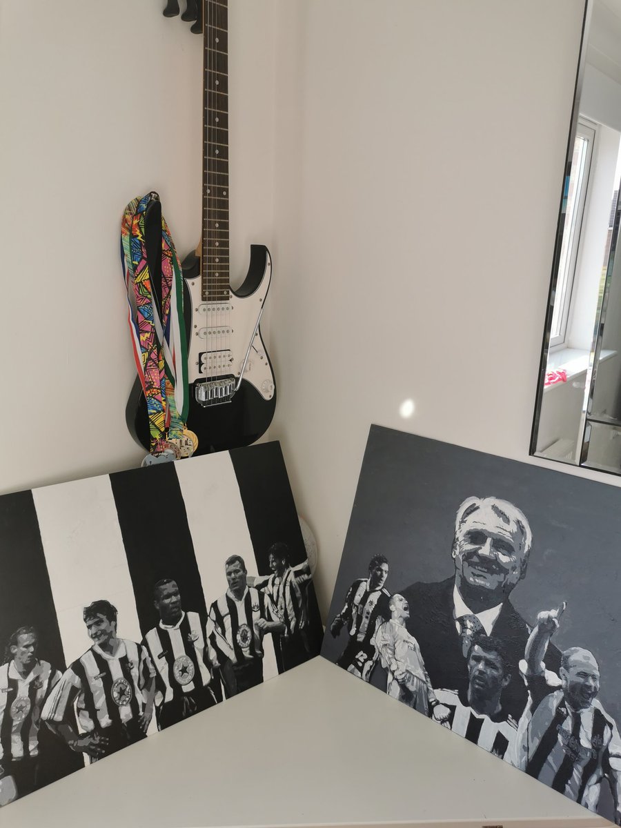 toon_arty's tweet photo. It is finished! My 'Howay 5-0' inspired painting featuring @DPeacock5 @teamginola Les Ferdinand @alanshearer and Philippe Albert. I would really appreciate a like and a retweet to reach other #NUFC @NUFC /football/art fans. I hope you all like it. #nufctakeover #geordies https://t.co/0CyhPYwJ8J