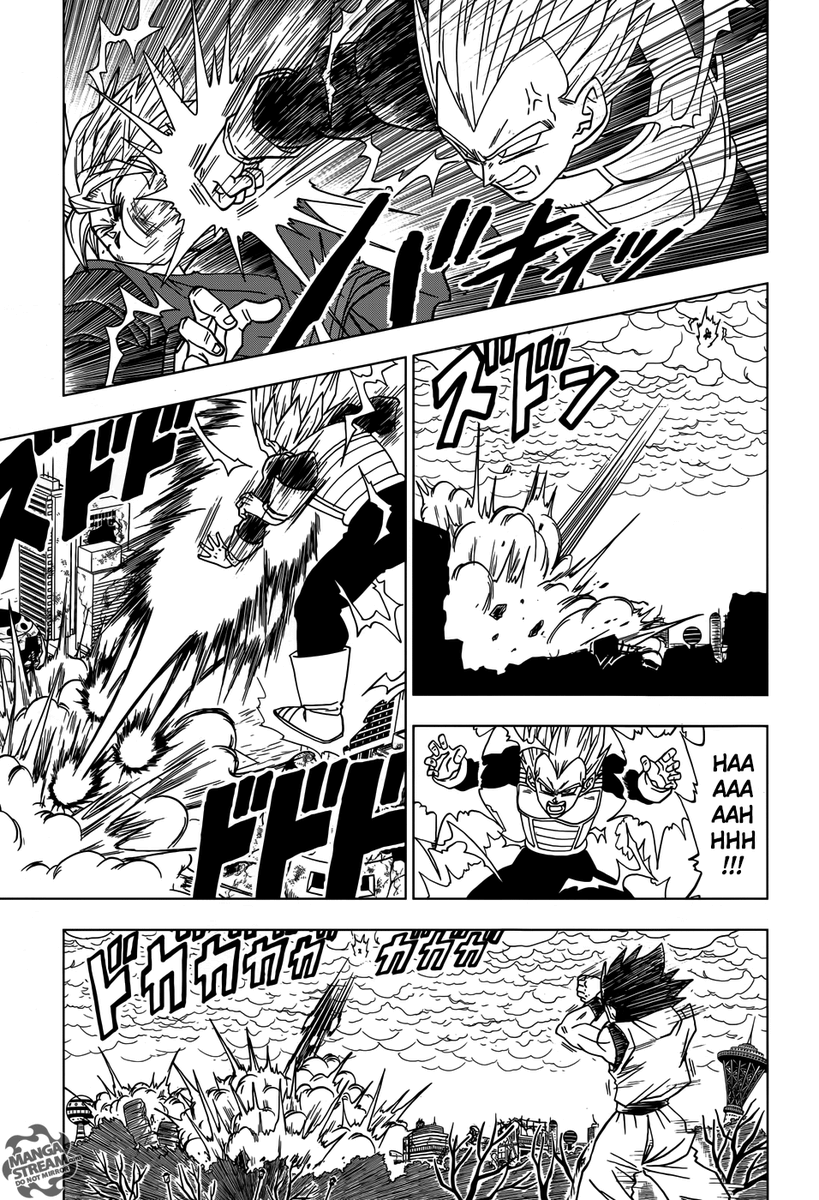 Définitivement NON !Regardons cet exemple caractéristique de l'Arc Trunks: dans ses 2 pages qui se suive, 2 cases montrent Goku qui assiste au combat de Vegeta.Trunks et Mai commentent allègrement tandis que Goku reste muet... pas la moindre analyse de sa part.Étonnant...