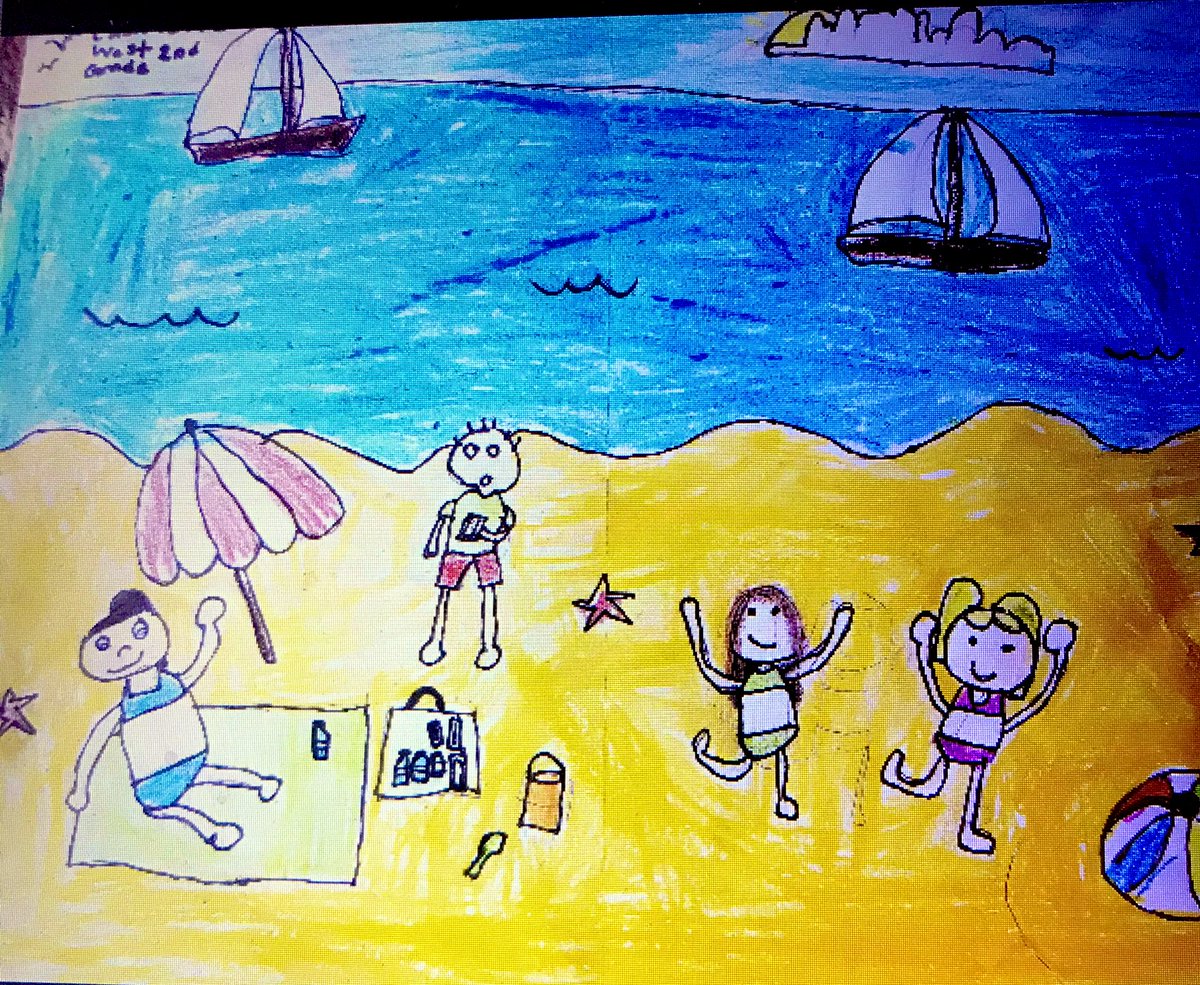 Rudydog44's tweet photo. Saint John 2nd grade students a day at the beach art work. https://t.co/nOan9bxpBt