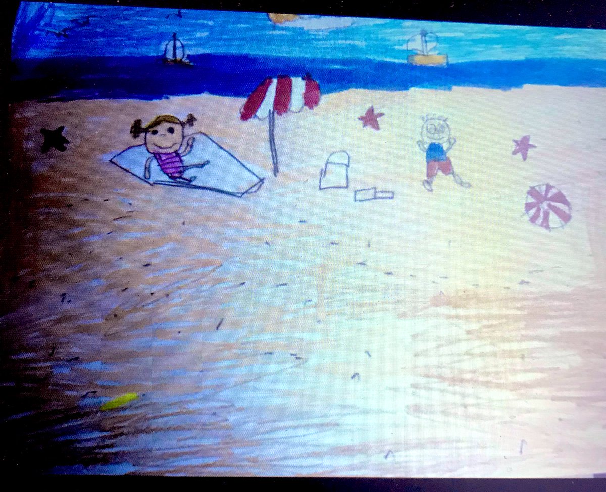 Rudydog44's tweet photo. Saint John 2nd grade students a day at the beach art work. https://t.co/nOan9bxpBt