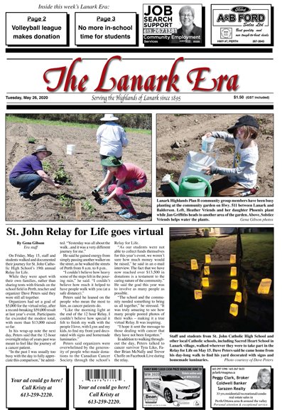 It's a hot, sunny Tuesday, and the May 26 issue of the Lanark Era is on newsstands as we speak. Here's this week's front page - check it out, and get your local news fix!