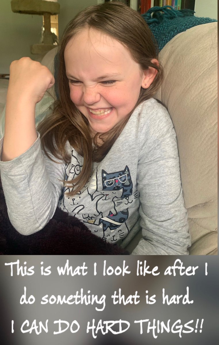 My little friend was in tears &amp; wanted to quit school. SHE’S 8! So we ditched her assignment &amp; did a reflection on her strengths and stretches. A page of writing! This is her “I did it” face. This is what joy in learning looks like. If kids are in tears we are doing it wrong.