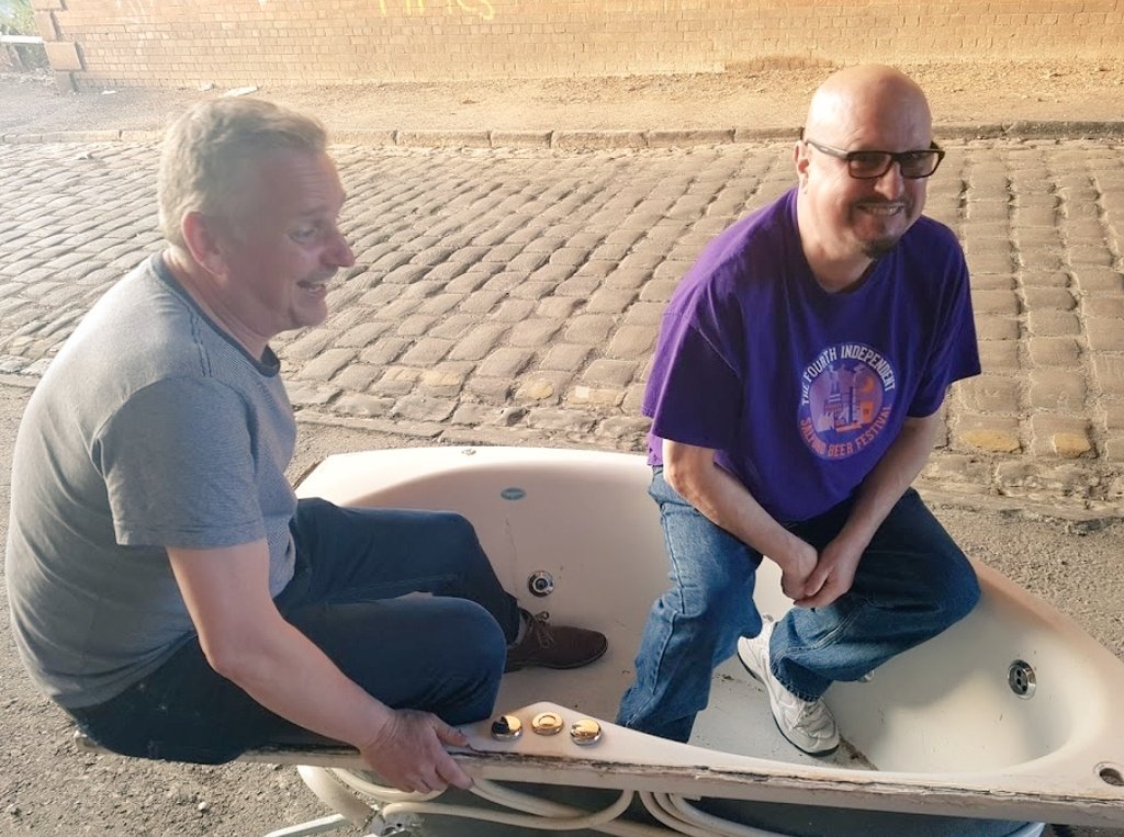 Next  #AFriendaDay is  @JoxSocial. I've known Jock for a few years now & he's a witty bugger. A perfect person to sit next to in a pub :-)He's also in my favourite beer memory after having to lift him out of an empty hotel bath after a long day at East West fest . Lovely fella.