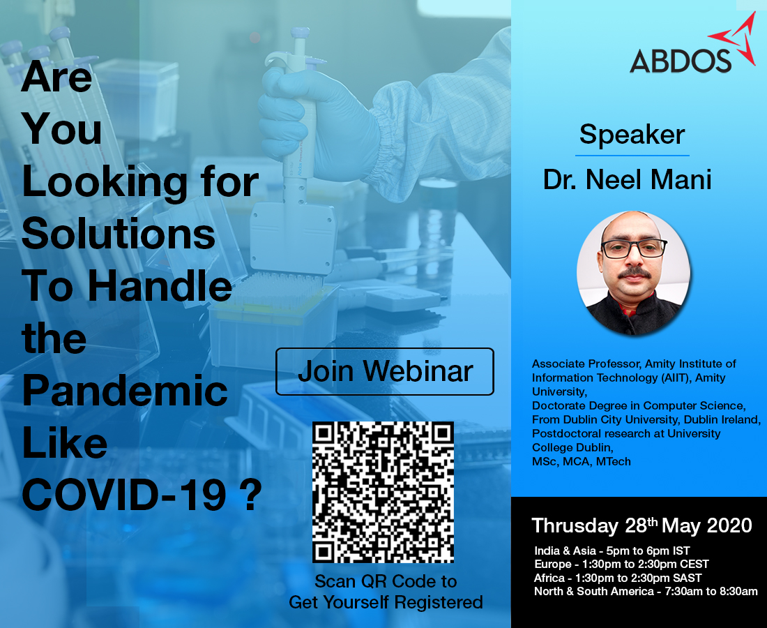 AbdosLabtech's tweet image. ABDOS is organizing a live webinar on &quot; Futuristic Technology for detection, prevention &amp;amp; control of COVID-19 &quot;.  Please find the below link to sign up.

lnkd.in/ggCGihz

#ABDOS | #CreatingForLifeScience | #covid19testing #covid19