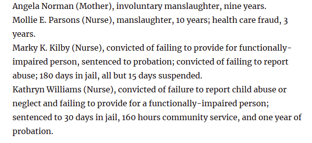 9/ Here's something for y'all. Nineteen days before Kyla died in 2011, this 14 year old girl was found dead in HER beanbag - she weighed the same as Kyla did when they found her body, 12 kilos. Makayla Norman also died of malnutrition, had pressure sores. But ppl were CHARGED.