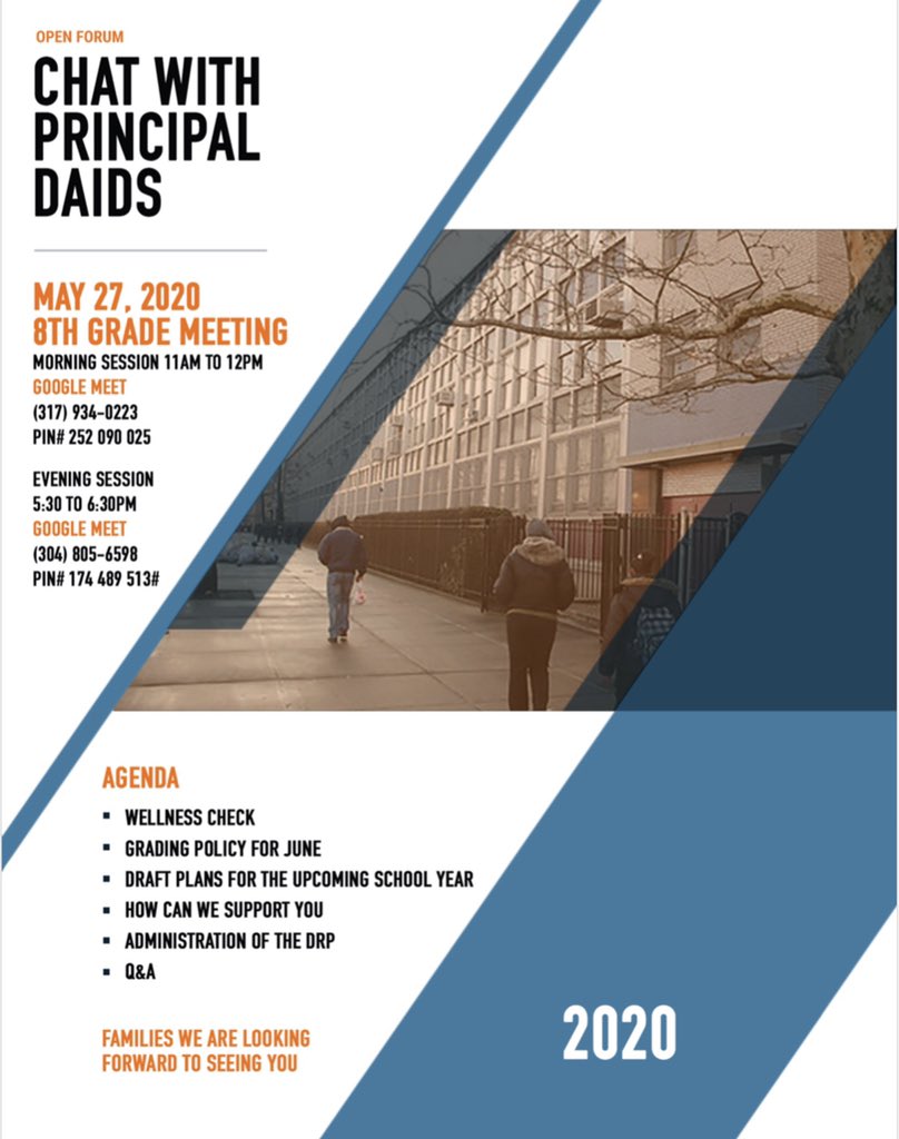 Friendly reminder Come Chat with Principal Daids. The morning workshop session will take place at 11am and the evening session will take place at 5:30pm. See you there:)