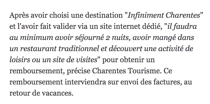 afpfr's tweet photo. Dormir deux nuits, manger au restaurant et visiter un site en Charente ou Charente-Maritime et recevoir un chèque de 100 euros après votre séjour : c'est l'offre que ces deux départements proposent cet été pour soutenir le tourisme #AFP https://t.co/KQazTGpeYu