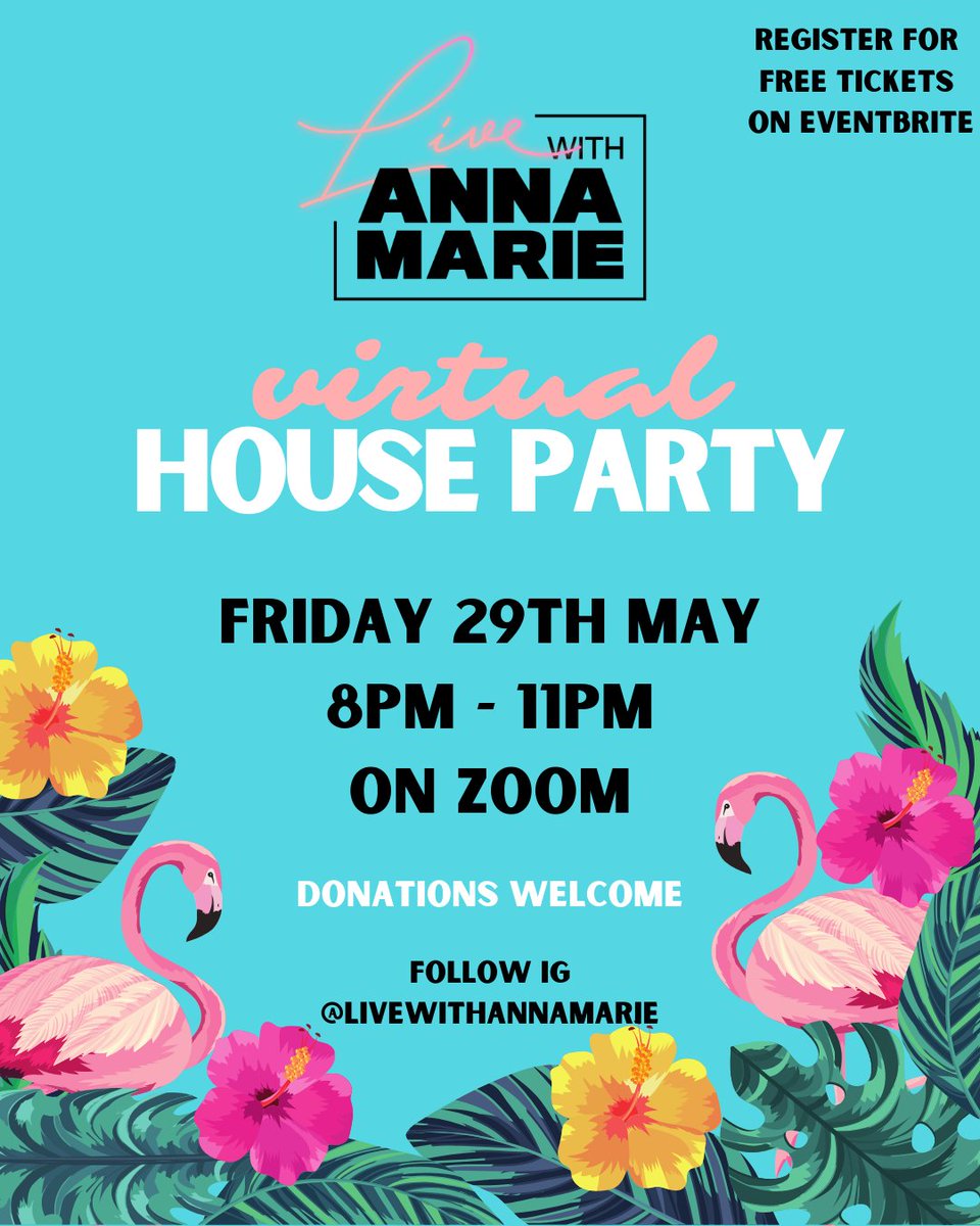 LiveWithAM's tweet photo. Just announced! 📢

Live With Anna-Marie: Virtual House Party!

-Live DJ's
-Performances
-Games and giveaways

Join me this Friday to celebrate 10 weeks of hosting #LiveWithAM from home. 

Get your free ticket here:

https://t.co/JkiKCOjOgF https://t.co/uyZnSmhoPH