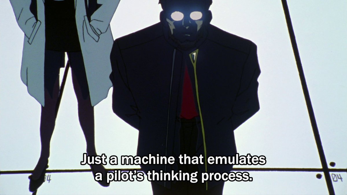 asuka& #39;s abrasiveness betrays an unsoothable wound, while rei& #39;s calmness, and, in asuka& #39;s words, denseness, betrays a repressed rage. ritsuko explains the dummy plug is not a "true" imitation, but i sense rei& #39;s fear+understand her anger. (note the dummy plug are asuka& #39;s colors.)