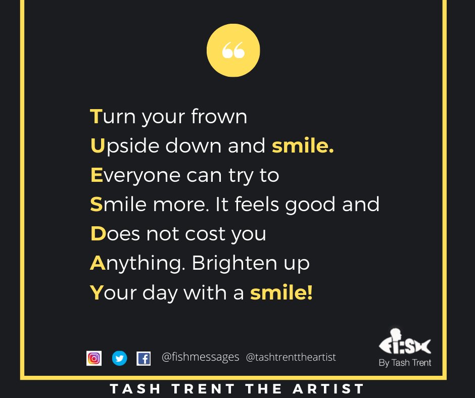 FISHmessages's tweet photo. Daily FISH.. The weeks theme is SMILE ☺️

#motivationalquotes #motivation #motivationalgoals #healthywords #dailymotivation #dailyquotes #inspirationalquotes #poetryart #mentalhealthawareness #mentalhealthisimportant https://t.co/W6a2Zlb543