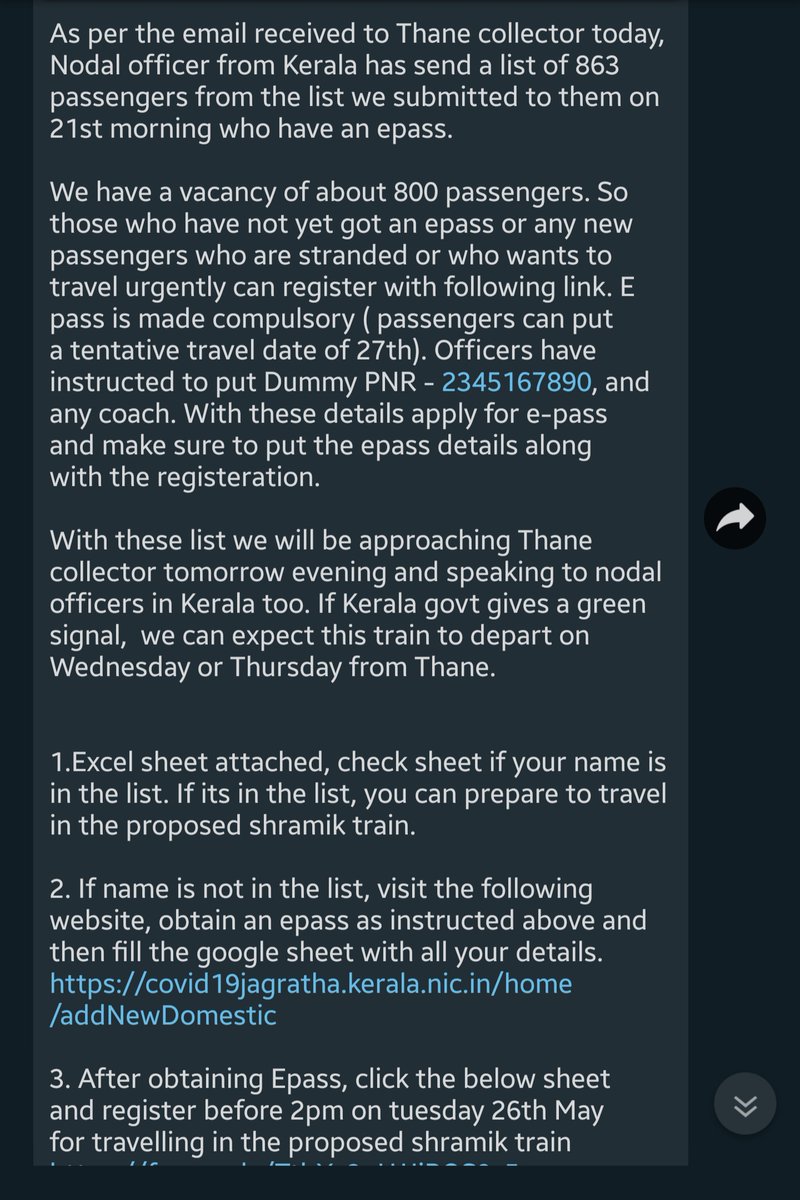 After all this, people who hadn't registered were asked to register. A new message, which fortunately had a detailed explanation, stated that a new train will be scheduled when there are enough passengers, also indicating that the date would be most probably 27th or 28th May!