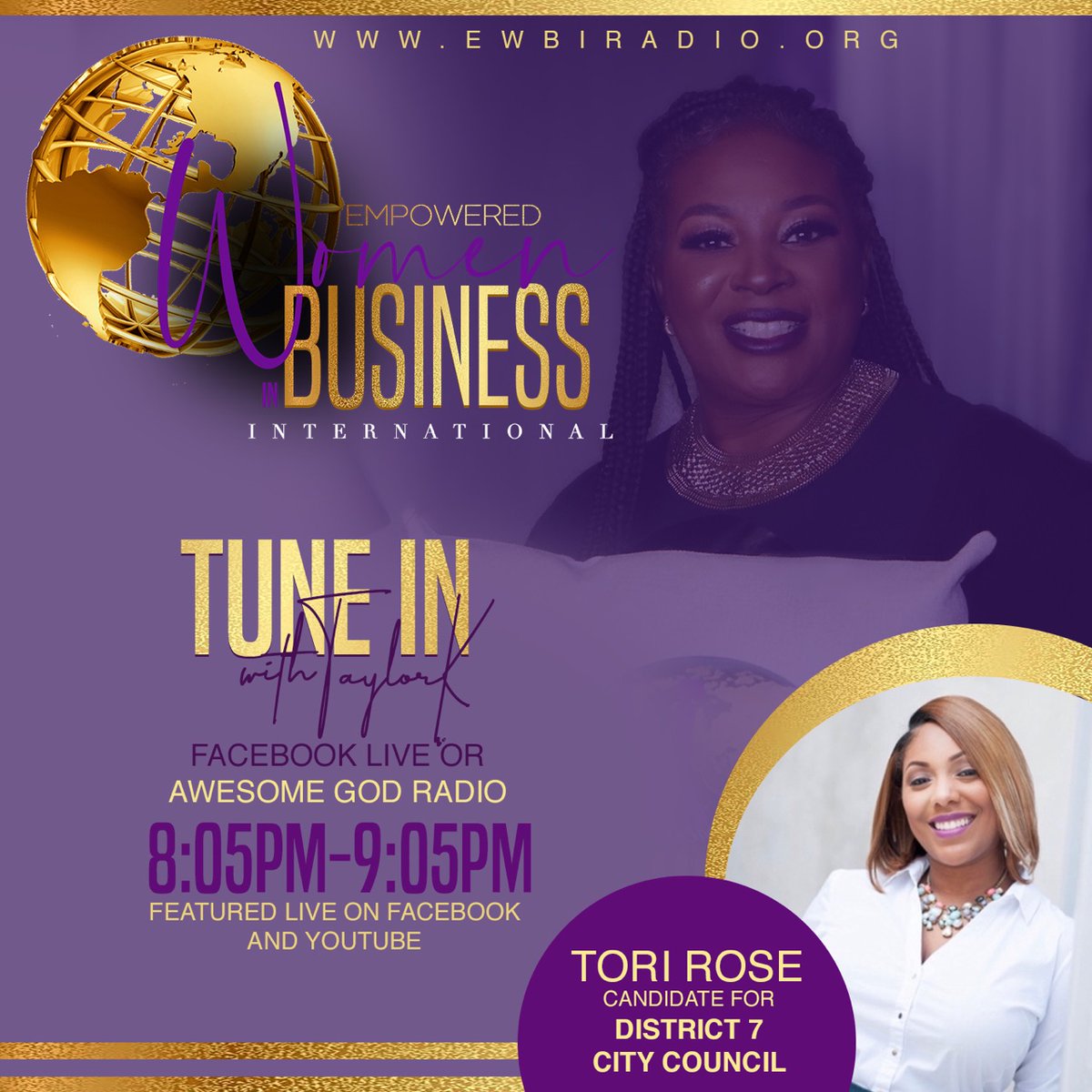 ElectToriRose's tweet photo. Tune in live at 8:05 pm tonight on Facebook as Tori Rose speaks about her race &amp; platform for Baltimore City Council District 7. June 2nd vote 2nd on the ballot! Qualified &amp; Ready to Lead #district7 #Citycouncil #baltimore #voteToriRose #womenempowered @AwesomeGodRadio https://t.co/oOXLPECHup