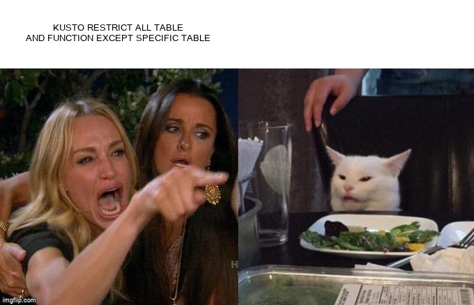 overflow_meme's tweet image. Kusto restrict all table and function except specific table stackoverflow.com/questions/6201… #kustoquerylanguage #kusto #azuredataexplorer