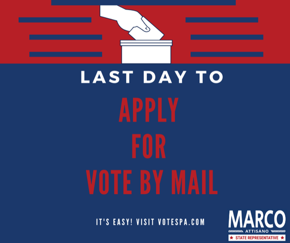 MarcoforPA's tweet image. Today is the last day to apply to vote by mail in the primary.

Visit VotesPA.com to request your mail in ballot today.