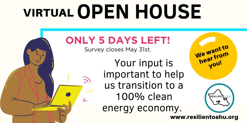 Only five days left! We want to hear from you!

We need your input to inform policies and programs that reflect the priorities and values of the community.

Join us virtually and help us ensure a shared vision for our climate action plan at resilientoahu.org/virtual-cap before May 31!