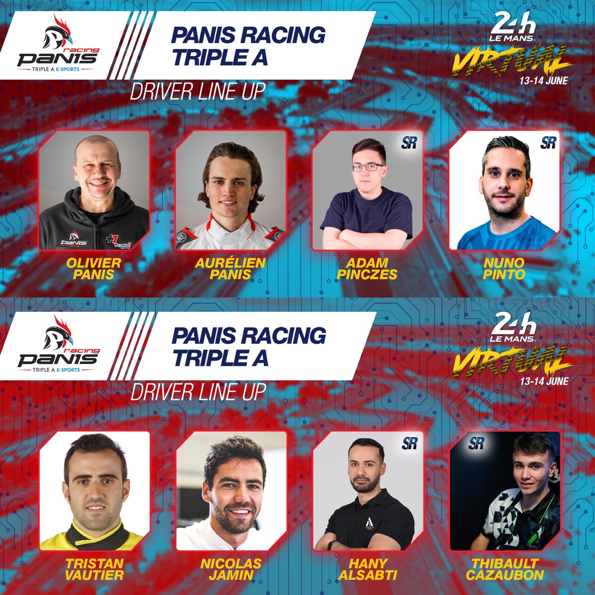 Very motivated and happy to represent @panisracing  at the Virtual 24 Hours of Le Mans on June 13 and 14✌️!!

For this adventure I will share the car with French drivers <a href="/nico_jamin/">Nico Jamin</a>  and <a href="/TristanVautier/">Tristan Vautier</a>, as well @HanyAlsabti as a simracer!

<a href="/r8gesports/">R8G eSports</a> | <a href="/RGrosjean/">Romain Grosjean</a>