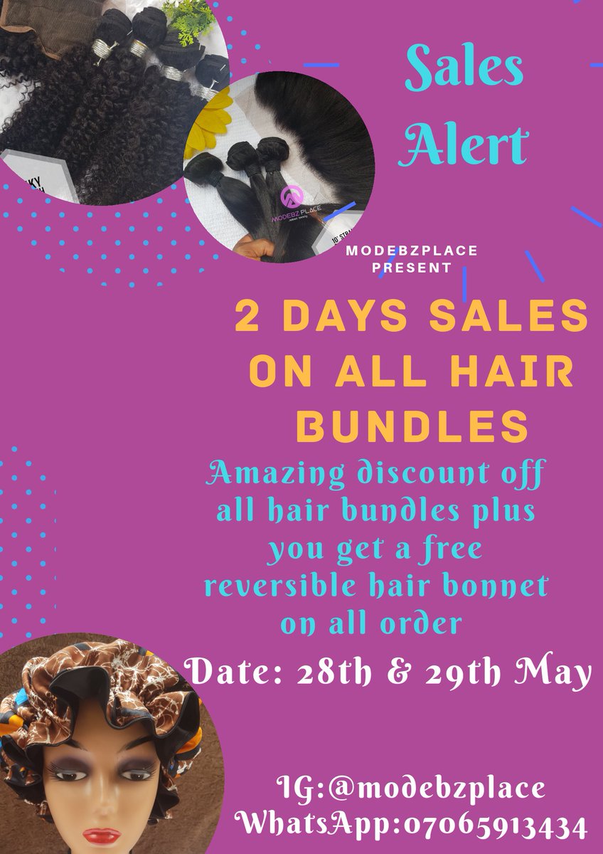 modebzplace's tweet photo. Amazing discount on all hair bundles......save the date 28th and 29th May. Dont be left out.
Follow us on IG for more information😘😍
#backtoschool
#Covid_19 
#arewatotheworld 
#tuesdayvibes https://t.co/QVvRjYwiNA