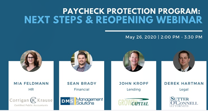 sutteroconnell's tweet photo. Join @sutteroconnell attorney Derek Hartman on May 29th to discuss "Next Steps to Reopening" and more info on decisions with PPP loan funds. Derek is joined by other financial and HR professionals. For more info and to register, click here!  https://t.co/Wbzh4NGQF5 https://t.co/Yf0BRp1mLn