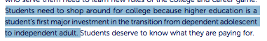 But it goes on, painting a world of rational-choice free agents making calculations abt future earnings and current outlays. A contradiction is that students, 'dependent adolescents,' are nevertheless made responsible to 'shop around' & 'learn the new rules of the college game'