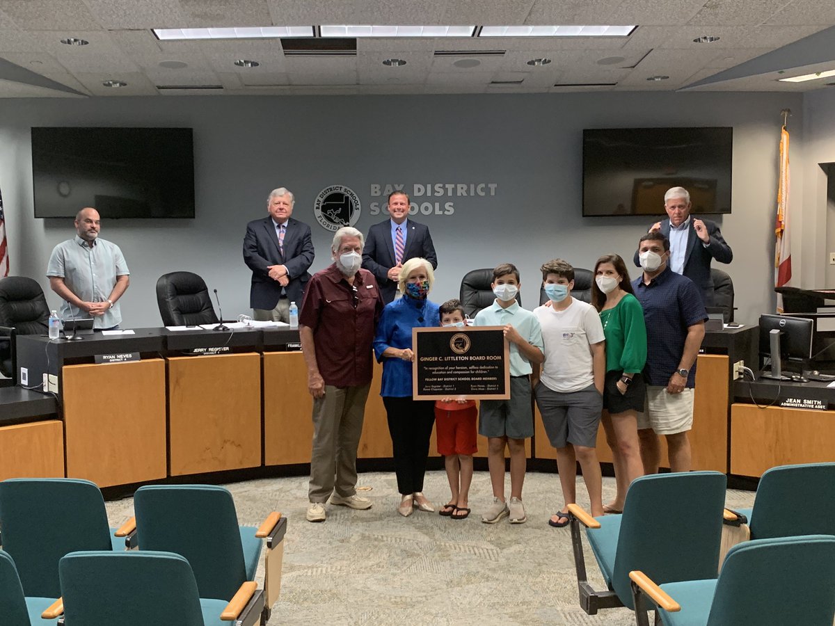 BDS_Supt's tweet photo. We are so blessed to be here today to name our board room in honor of retiring board member Ginger Littleton. There’s no doubt that Ginger saved lives on that day in December ten years ago when a gunman threatened us all. Her passion for children is admirable. @BayDistSchools https://t.co/We05fcoPCs