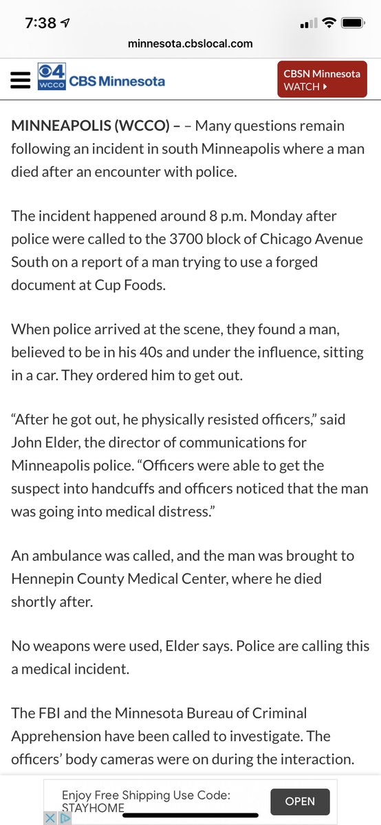 But this is exactly what  @WCCO did this morning. They made two journalistically indefensible errors here: 1) They provide only the police version of events, and 2) they don't even attribute that version to the police! (2/X)